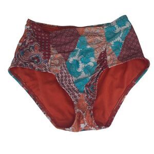 High Waisted Paisley Patchwork Bikini Bottoms Retro Mossimo Womens S Orange